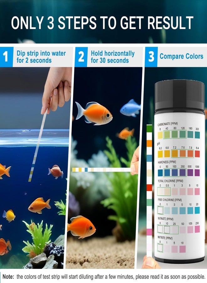 AKSBTEC شرائط اختبار أحواض السمك AKSBTEC 7 في 1 - 50 شريطًا، مجموعة اختبار سريعة ودقيقة لأحواض السمك، اختبار سريع ودقيق للمياه العذبة والمالحة، النترات، النتريت، العسر، الكلور الحر، الرقم الهيدروجيني، الكربونات، القلوية الكلية - Image 4